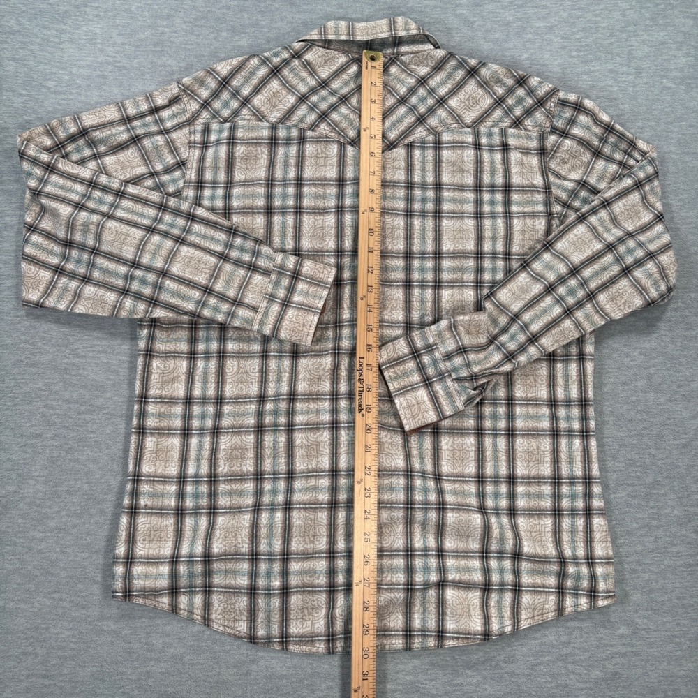 Wrangler Retro Mens XL Tan Brown Plaid Paisley Pearl Snap Western Shirt MVR169M - Picture 9 of 10